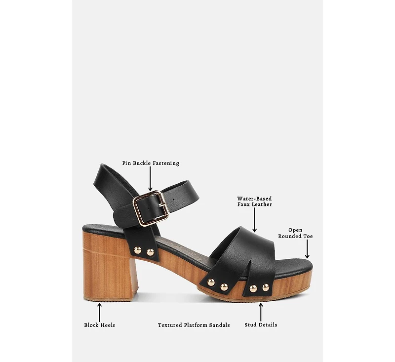 Campbell Faux Leather Textured Block Heel Sandals