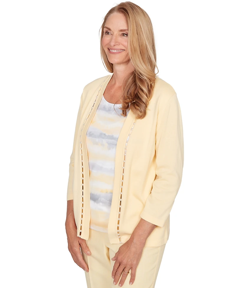 Alfred Dunner Petite Striped Two-In-One Crewneck Sweater