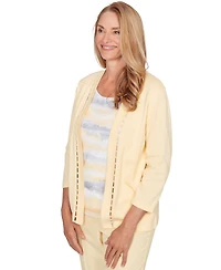 Alfred Dunner Petite Striped Two-In-One Crewneck Sweater