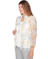 Alfred Dunner Petite Floral Two-In-One Collared Top