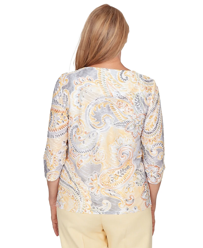 Alfred Dunner Petite Paisley Printed Patch Crewneck Top