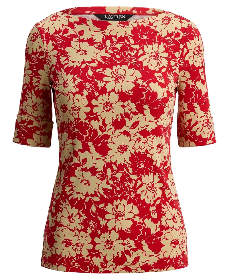 Lauren Ralph Petite Judy Floral Boat Neck T-Shirt