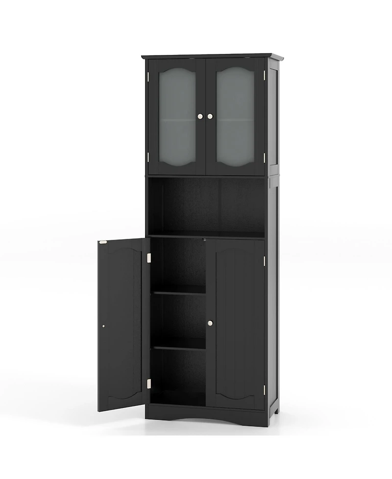 sumyeg 64.5 Inch Tall Bathroom Storage Cabinet with Frosted Glass Doors and Shelves