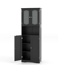 sumyeg 64.5 Inch Tall Bathroom Storage Cabinet with Frosted Glass Doors and Shelves