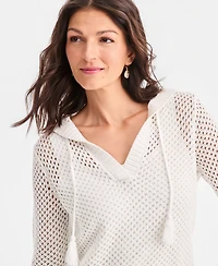 Style & Co Women's Open-Knit V-Neck Hoodie Sweater, Macy's Exclusive