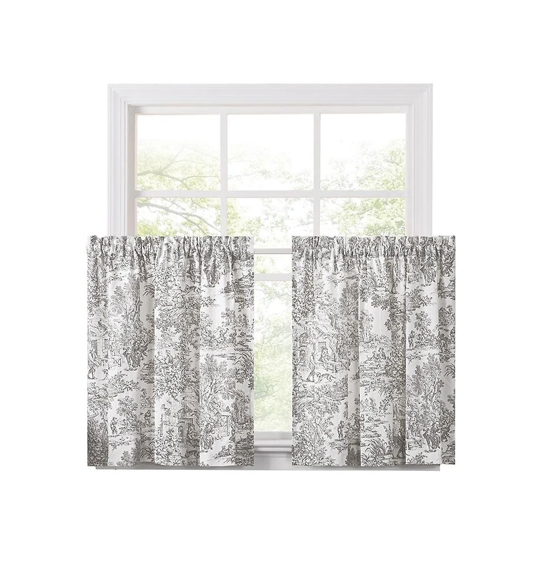 Ellis Curtain 2- Victoria Park Toile Room Darkening Window Rod Pocket Pair Set With 2 Tiers