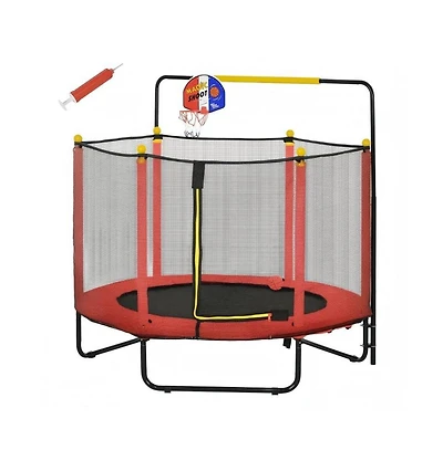 Hongge Kids Indoor Trampoline with Safety Net and Basketball Hoop