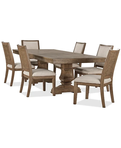 Furniture Alverton 7-Pc. Wood Rectangular Table and 6 Upholstered Side Chairs Dining Set