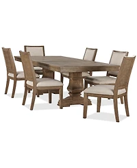 Furniture Alverton 7-Pc. Wood Rectangular Table and 6 Upholstered Side Chairs Dining Set
