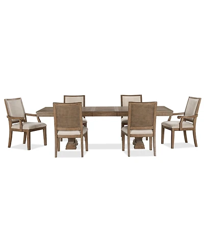 Alverton 7-Pc. Wood Dining Set (Rectangular Table and 4 Upholstered Side Chairs and 2 Arm Chairs)