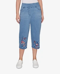 Alfred Dunner Petite Austin Floral Butterfly Printed Denim Capri Pants