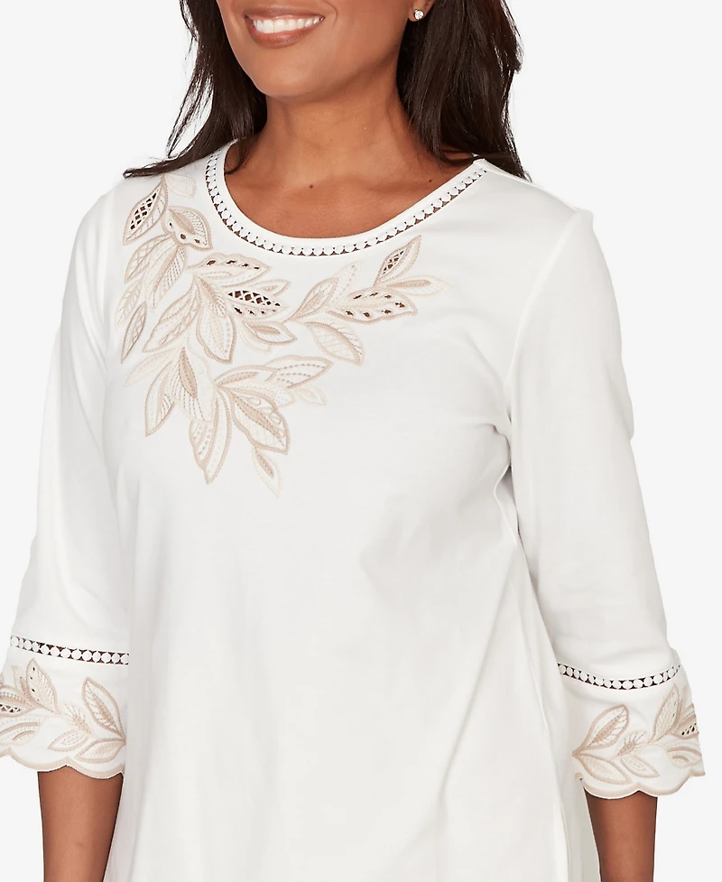 Alfred Dunner Petite Natural Wonder Embellished Leaf Ruffle Sleeve Top