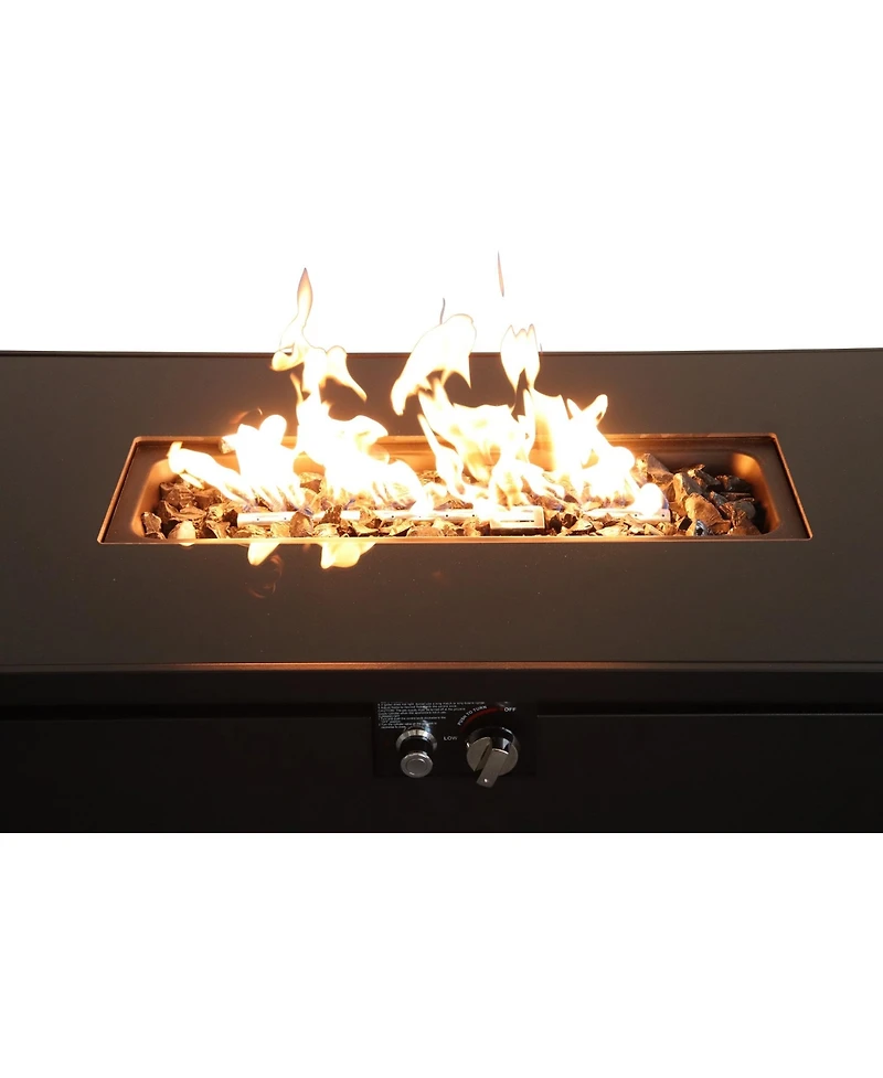 Flynama 43 Inch Smoked Glass Metal Rectangle Fire Pit Table Black 50000 Btu Push Button Ignition Stainless Steel Burning Area