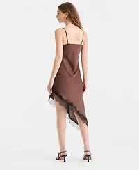 Bar Iii Women's Satin Lace-Trim Asymmetric-Hem Dress, Macy's Exclusive