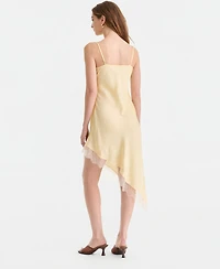 Bar Iii Women's Satin Lace-Trim Asymmetric-Hem Dress, Macy's Exclusive