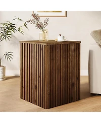 Tribesigns Solid Wood Square End Table with Storage, Fluted Side Table for Living Room, Mid-Century Modern Bedside Nightstand with Removable Lid