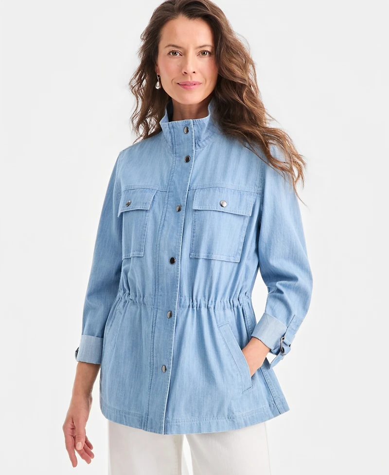 Style & Co Petite Long-Sleeve Roll Tab Soft Mock Neck Field Jacket, Macy's Exclusive