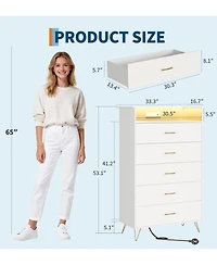 gaomon Modern 5-Drawer Tall Dresser for Bedroom, Wood Chest of Drawers with Silent Closing Slides, Water-Resistant White Storage Organizer
