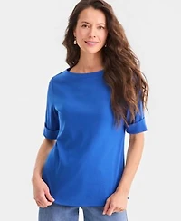 Style Co Womens Boat Neck Elbow Sleeve Cotton Top Pxs 4x Exclusively At Macys