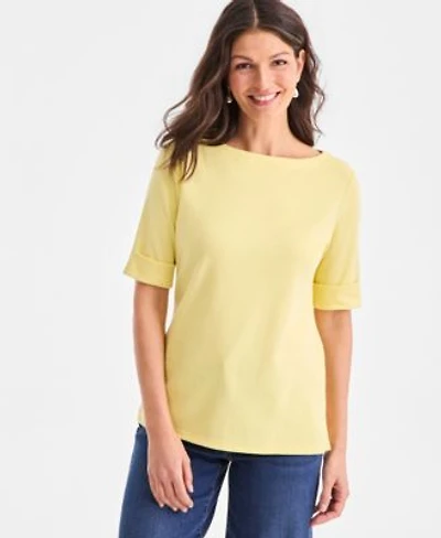 Style Co Womens Boat Neck Elbow Sleeve Cotton Top Pxs 4x Exclusively At Macys