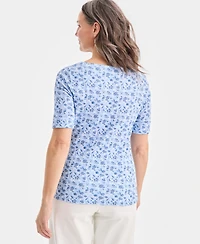 Style & Co Women's Printed Boat-Neck Elbow-Sleeve Top, Macy's Exclusive