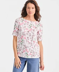 Style & Co Women's Printed Boat-Neck Elbow-Sleeve Top, Macy's Exclusive