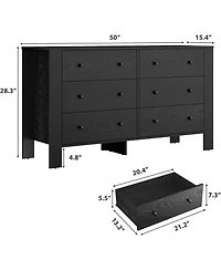 gaomon 6 Drawer Dresser for Bedroom, Wide Black Chest with Deep Drawers and Metal Knobs, Modern Storage Hallway, Kids Room.