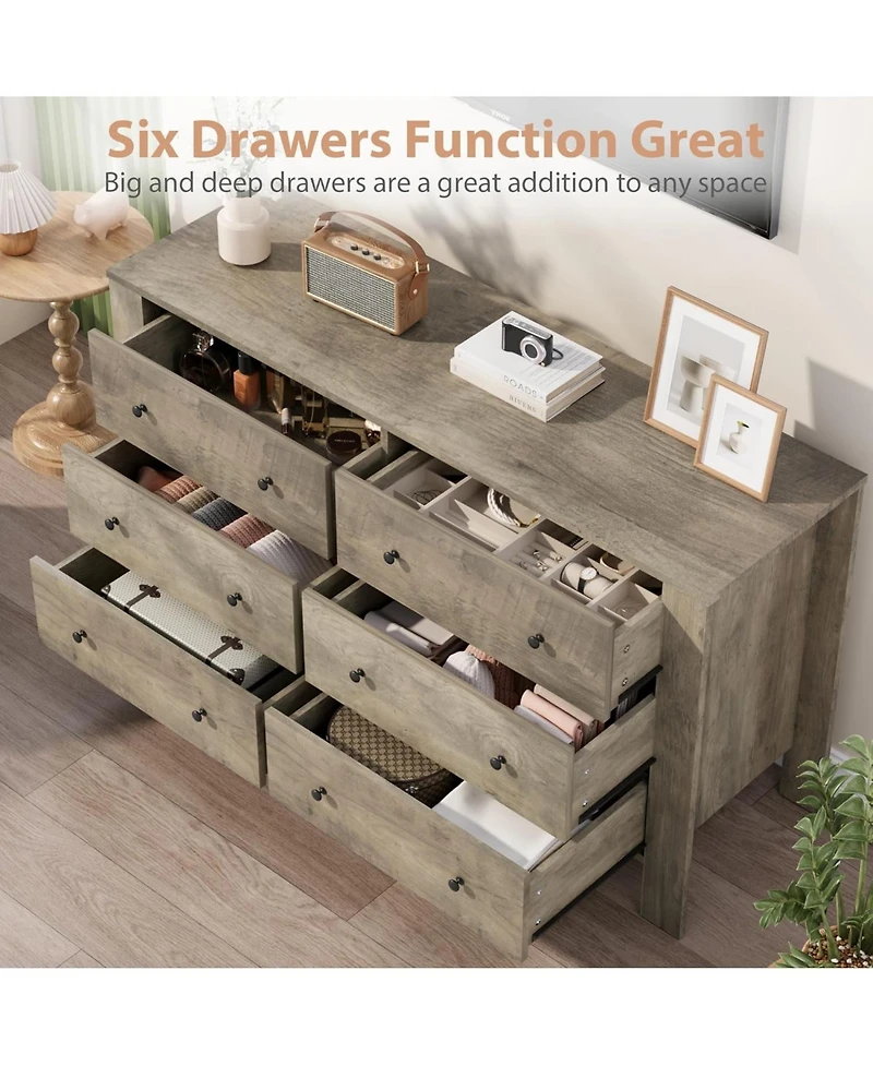 gaomon 6 Drawer Dresser for Bedroom, Wide Black Chest with Deep Drawers and Metal Knobs, Modern Storage Hallway, Kids Room.