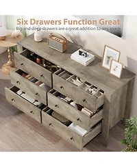 gaomon 6 Drawer Dresser for Bedroom, Wide Black Chest with Deep Drawers and Metal Knobs, Modern Storage Hallway, Kids Room.