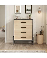 gaomon 38.6" Tall 4-Drawer Freestanding Dresser, Wooden Storage Chest for Bedroom, Entryway & Living Room, Natural Oak