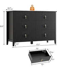 Gaomon Fluted Dresser 47" Wide – 6-Drawer Modern Wood Chest for Bedroom, Stylish Storage Cabinet Living Room, Hallway, or Entryway, Gr