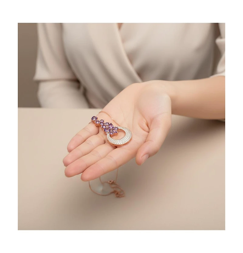 Genevive Sterling Silver 18K Rose Gold Plated Clear and Purple Cubic Zirconia Pendant Necklace