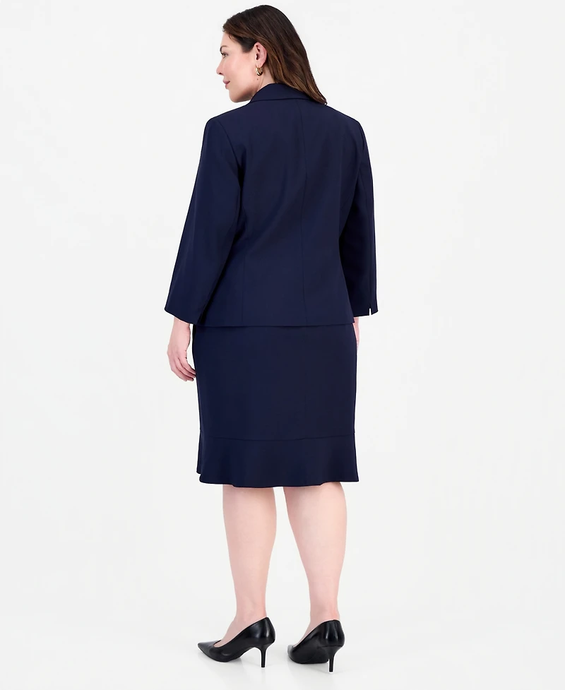 Le Suit Plus Three-Button Notched Collar Blazer & Skirt
