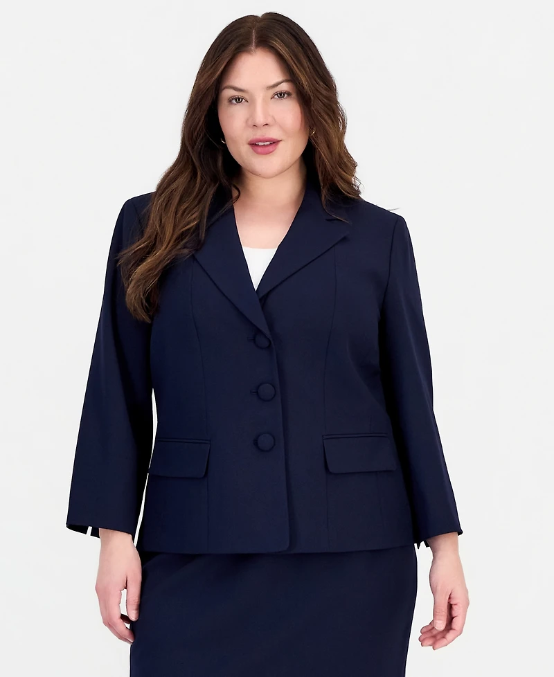 Le Suit Plus Three-Button Notched Collar Blazer & Skirt