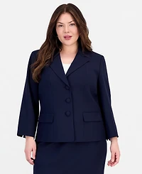 Le Suit Plus Three-Button Notched Collar Blazer & Skirt
