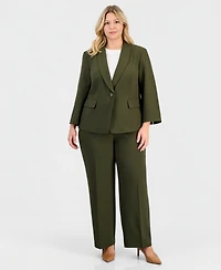 Le Suit Plus One-Button 3/4-Sleeve Pantsuit