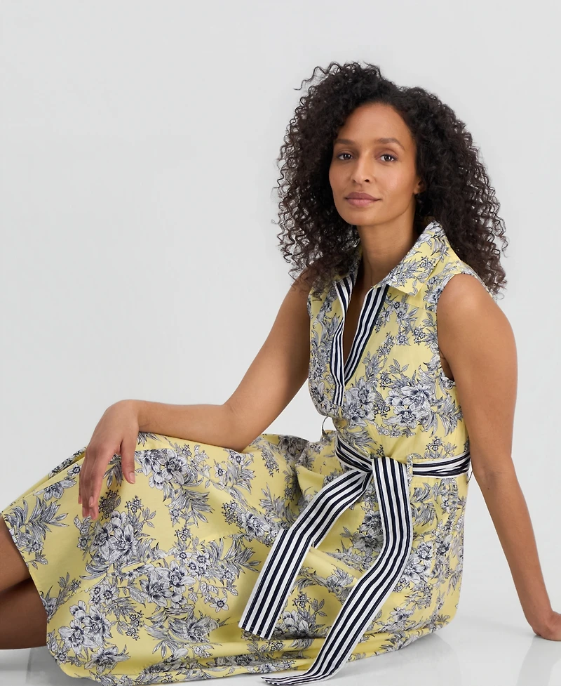 Nautica Women's Toile Floral-Print Sleeveless A-Line Dress