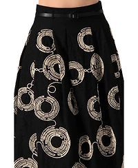 Ivonne Women's Embroidered Midi Skirt with Belt