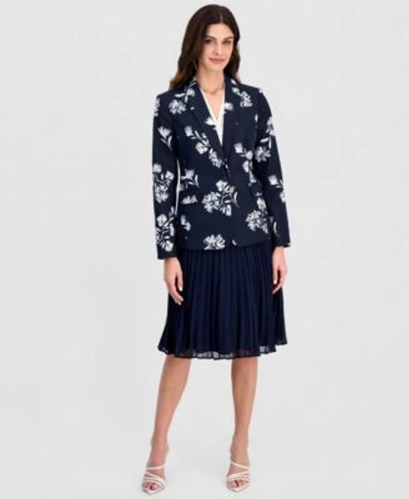 Tahari Asl Womens Printed One Button Blazer