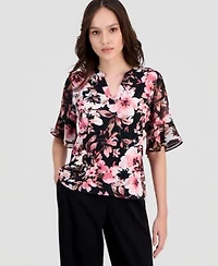 Anne Klein Essentials Petite Ruffle Cuff Split Neck Top