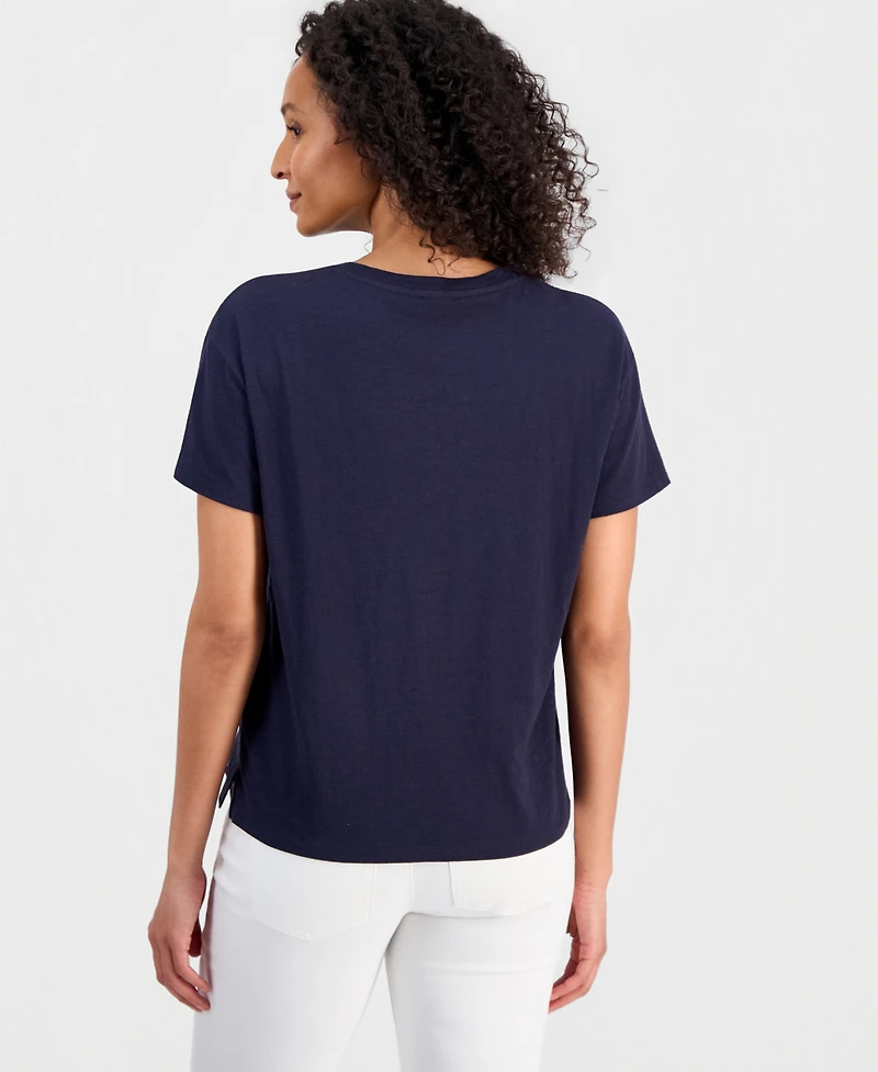 Nautica Women's Cotton Solid Embroidered T-Shirt