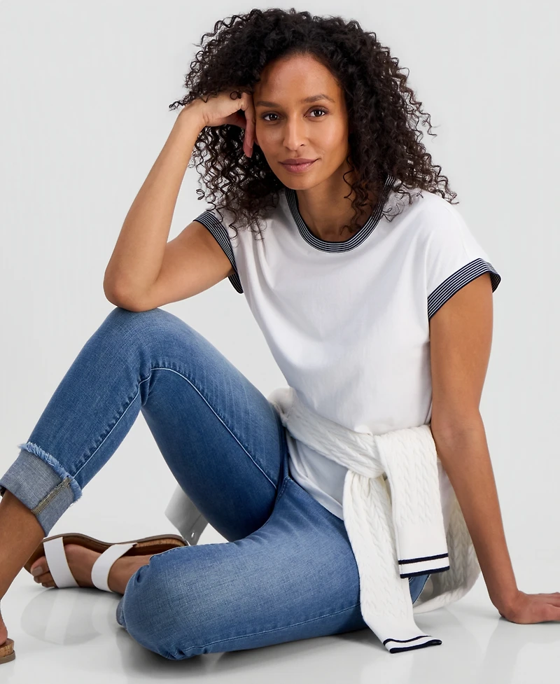 Nautica Women's Striped-Trim Dolman-Sleeve T-Shirt