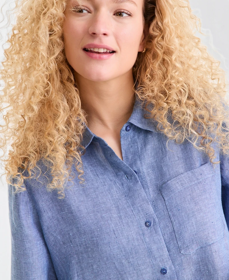 Charter Club Women's 100% Linen Flounce Shirtdress, Created for Macy's