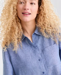 Charter Club Women's 100% Linen Flounce Shirtdress, Created for Macy's