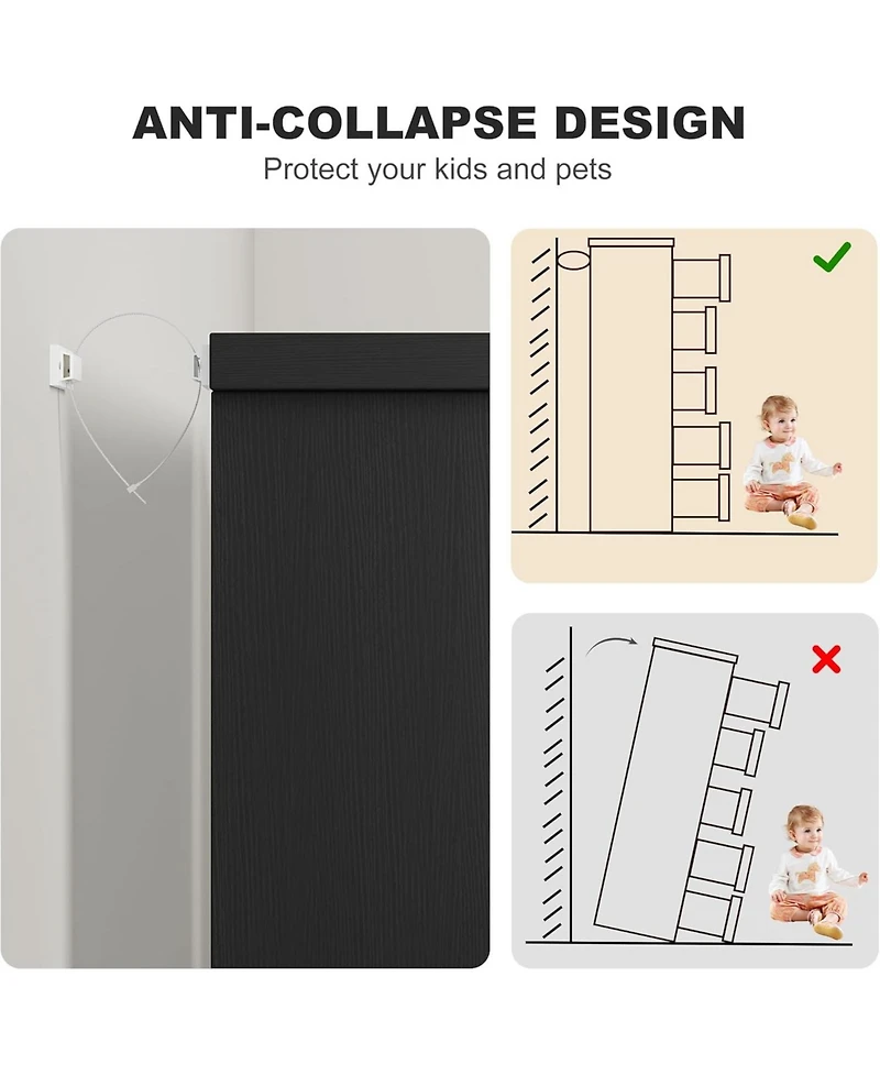 Gaomon Dresser, 5-Drawer, Natural Wood, Embedded Handles, Chest of Drawers Organizer for Bedroom, Living Room, Nursery, Hallway