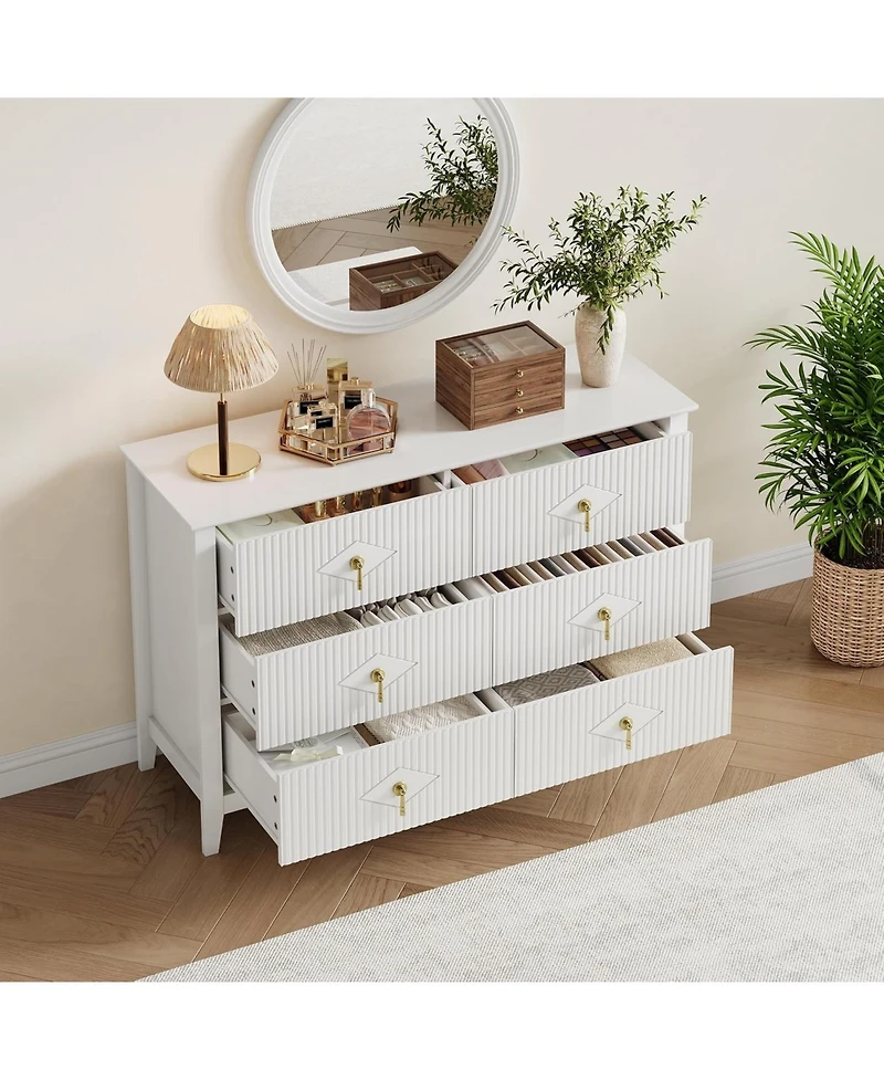 Gaomon Fluted Dresser 47" Wide - 6-Drawer Modern Wood Chest for Bedroom, Stylish Storage Cabinet Living Room, Hallway, or Entryway