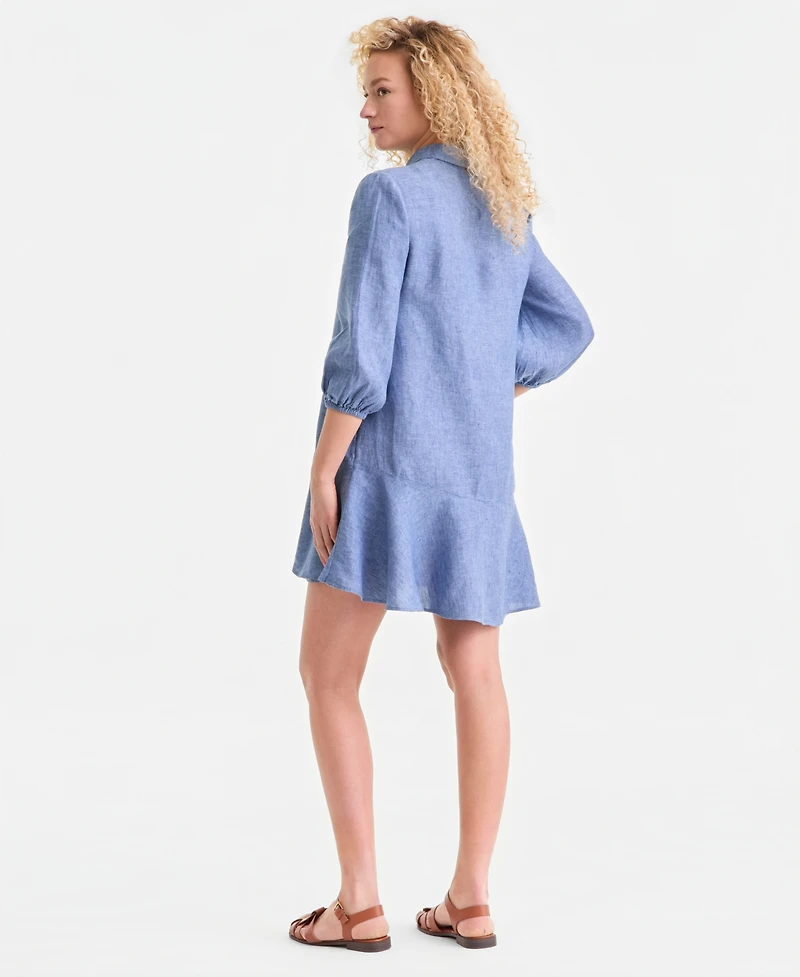 Charter Club Women's 100% Linen Flounce Shirtdress, Created for Macy's