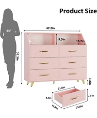 gaomon Black Dresser with Charging Station,Led Tv Stand Dresser with 6 Drawers,Wood Modern Dressers & Chests of Drawers for Closet,Bedroom,Living Room