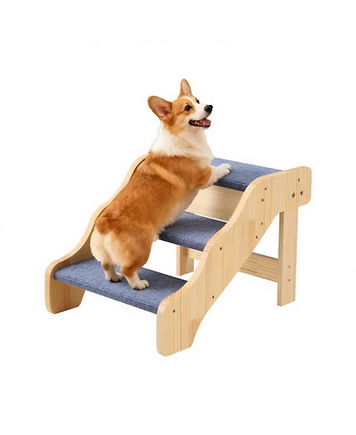 Cozito 3-Step Wooden Pet Stairs for High Beds, Sofa, or Car, Non-Slip Surface, 150 lb Capacity