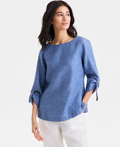 Charter Club Women's 100% Linen D-Ring Top, Created for Macy's